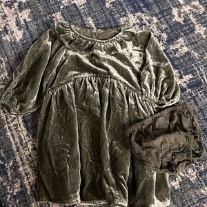 Elegant Velvet Kids Dress in Olive Green